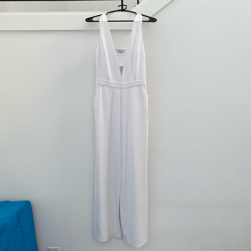 NWT Bebe V-Neck Bandeau Jumpsuit - White